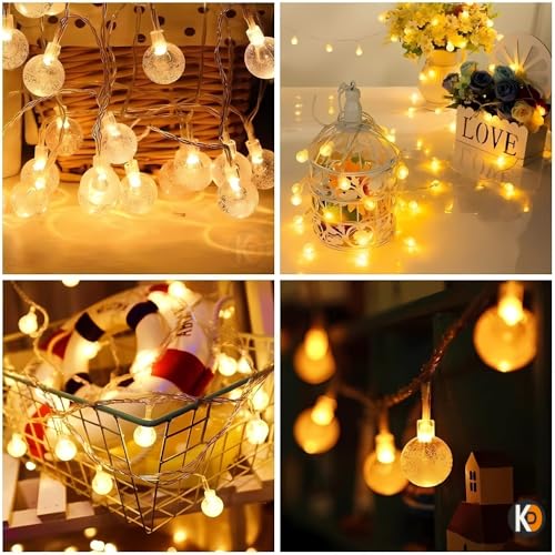 Image of K D Led Crystal Ball Lights for Decorations - 3.5m, 14LED Diwali Lights for Decoration for Home, Series Light for Decorations, Crystal Globe String Led Light for Home Decoration