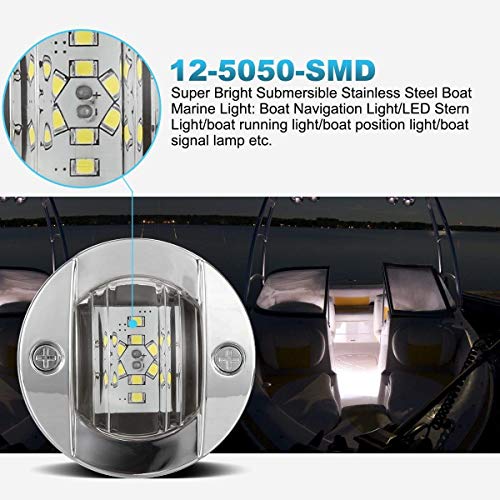 Partsam 2 Pcs 3" Inch Round Navigation Light Polished Boat Marine Led Transom Mount Stern Lights 12Led Ip68 Submersible, 316 Stainless Steel, Round Led Marine Pontoon Boat Underwater Stern Lights #TOP2