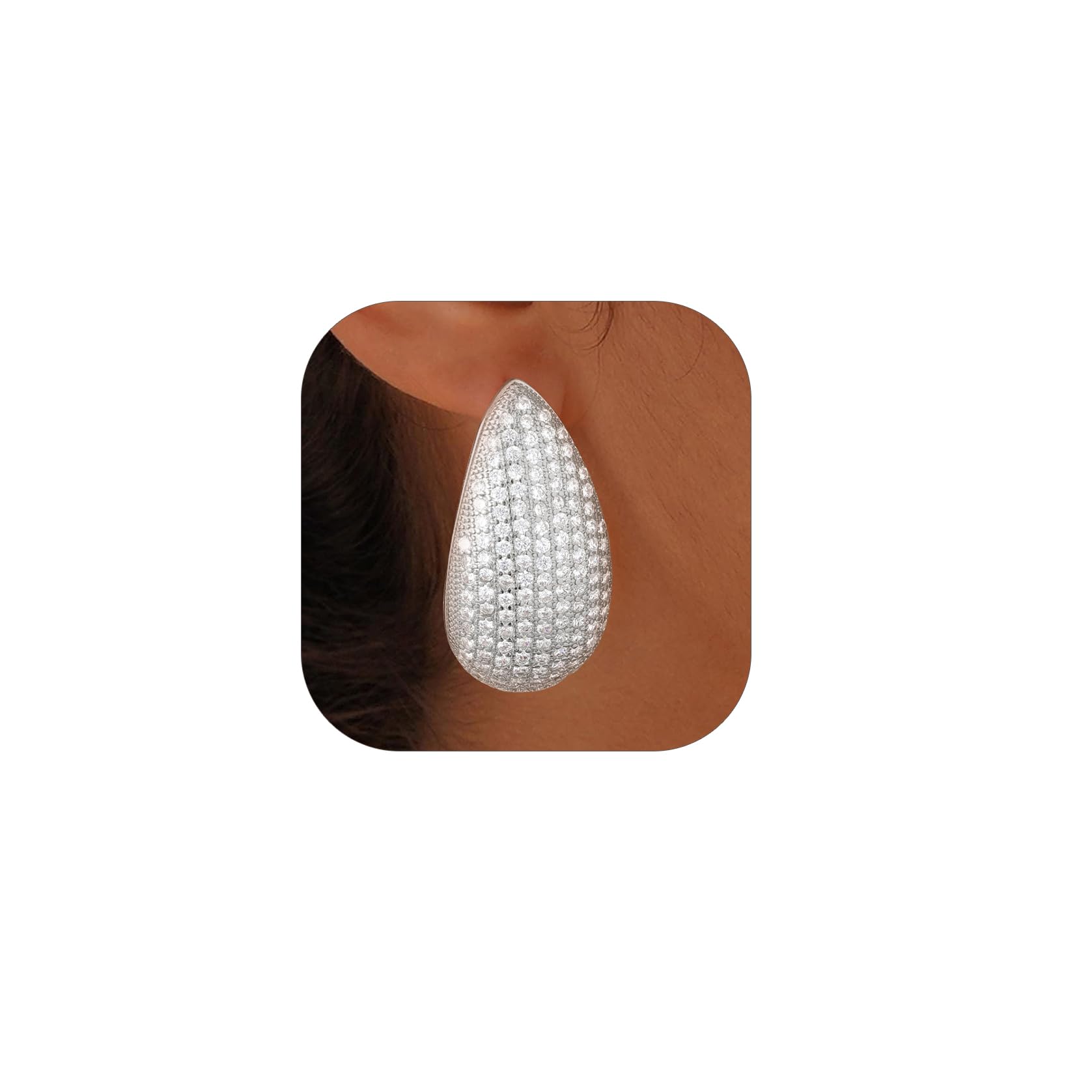 KeyStyle Chunky Gold Hoop Earrings for Women Trendy, Stainless Steel TearDrop Hoops Earring, Lightweight Water Drop Ear Jewerly