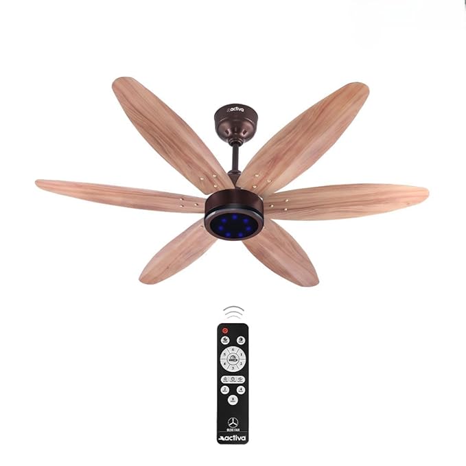 ACTIVA JETTA 1200MM BLDC Ceiling Fan | 28W | 6 Wooden-Finish Blades | 7 LED Lights | Remote | Noiseless | BEE 5-Star Rated | Energy Efficient | 5 Years Warranty (Rose Wood)