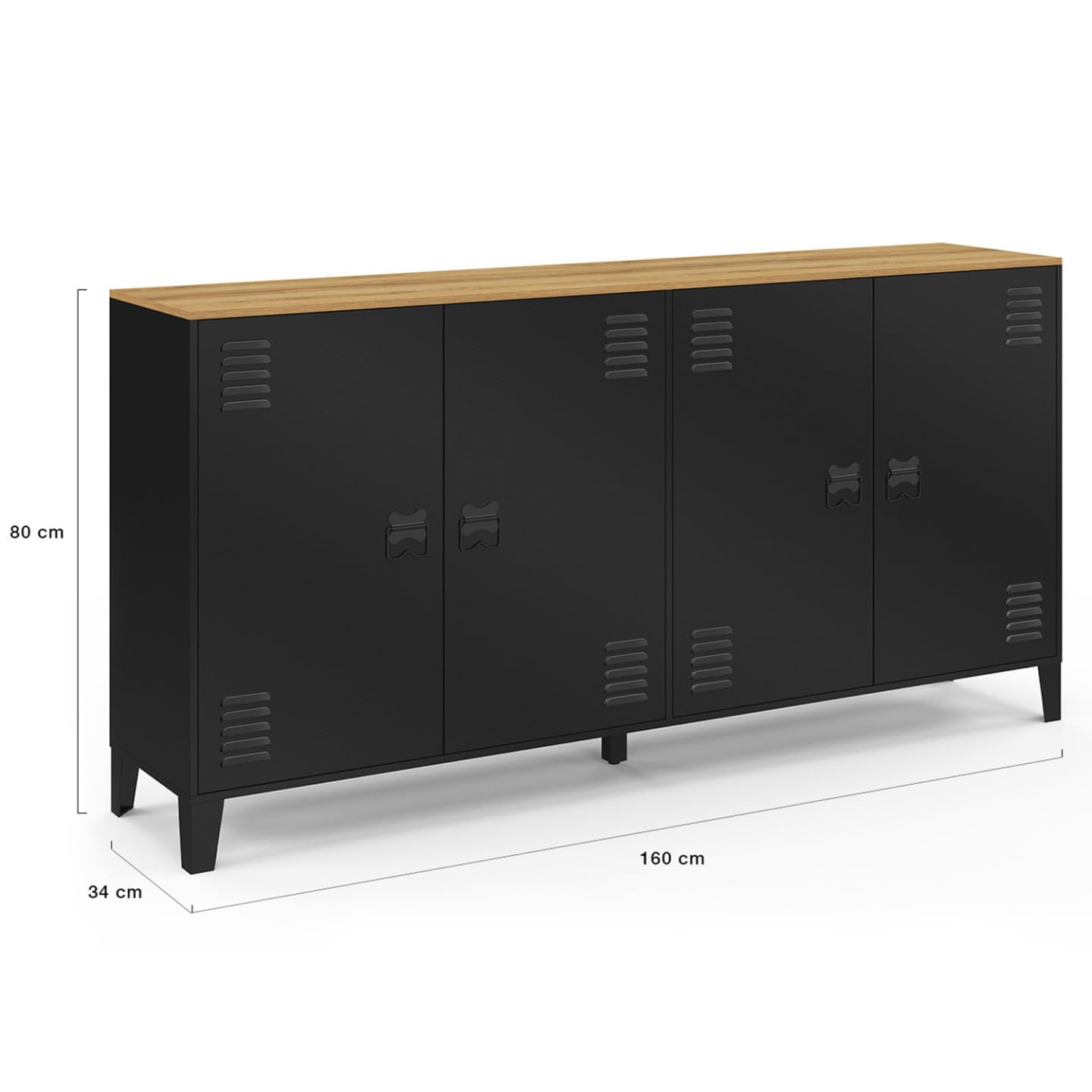 IDMarket - Buffet 160 cm Ester métal Noir Plateau Bois, Design Industriel | Avec 4 portes