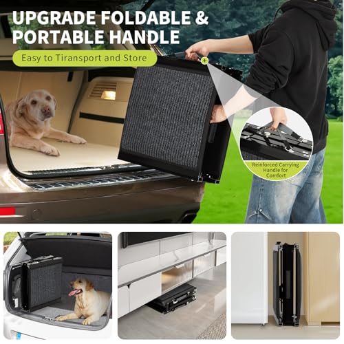 Upgraded Dog Ramp for Cars - 63" Long & 20" Wide Folding Pet Ramp for Large Dogs with Non-Slip Surface Portable Dog Car Ramp for SUV Car & Truck, Outdoor Dog Ramp Up to 250 LBS