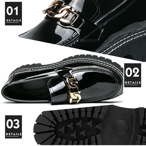 Image of Men's Patent Platform Leather Classic Oxford Shoes Round Toe Lug Sole Non-Slip Lace-Up Business Leather Shoes Fashionable Work Formal Oxfords