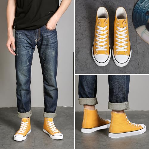 Image of yageyan Mens High Top Canvas Sneakers Fashion Lace up Walking Shoes Casual Classic(green13) Yellow