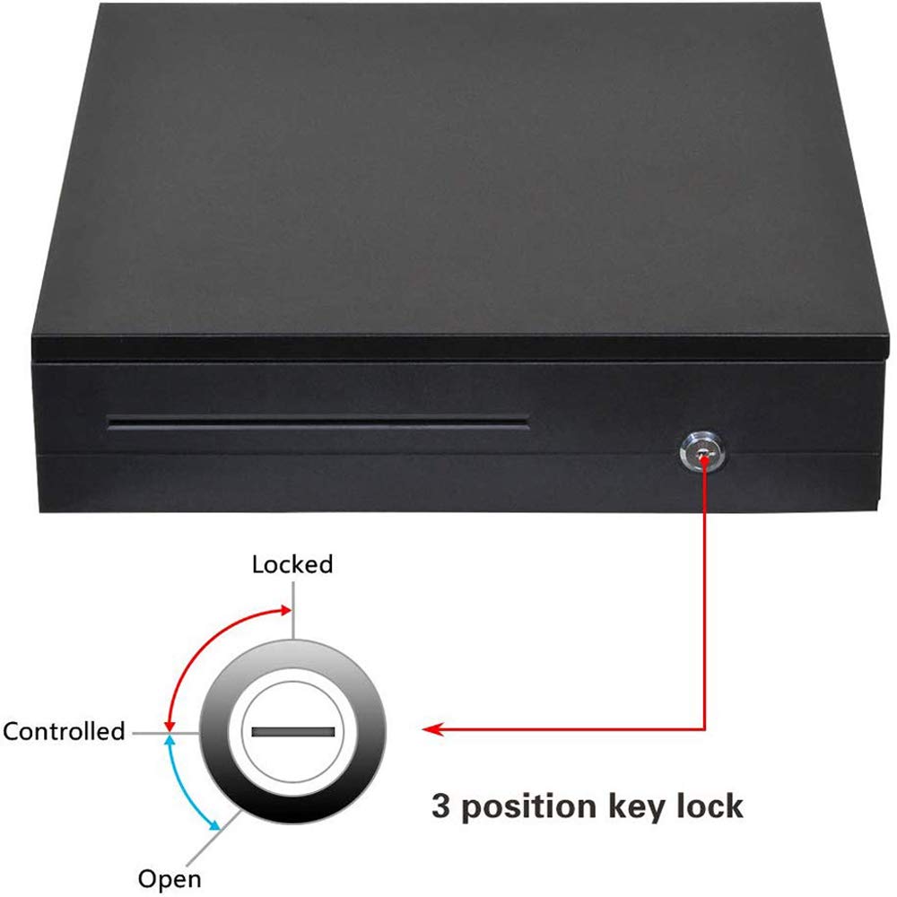 Sagrach Cash Register Drawer for Point of Sale (POS) System with 5 Bill 5 Removable Coin Cash Tray | Metal Cash Box With RJ11 Interface Key Lock for Stores, Shops, and Businesses(Black) 2