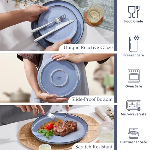 Onader 12 Piece Dinner Set, Reactive Glaze Stoneware Dinnerware for 4 People, Elegant Plates and Bowls Sets for Kitchen Christmas Camping, Scratch Resistant, Microwave & Dishwasher Safe - Lagoon Blue - Image 4