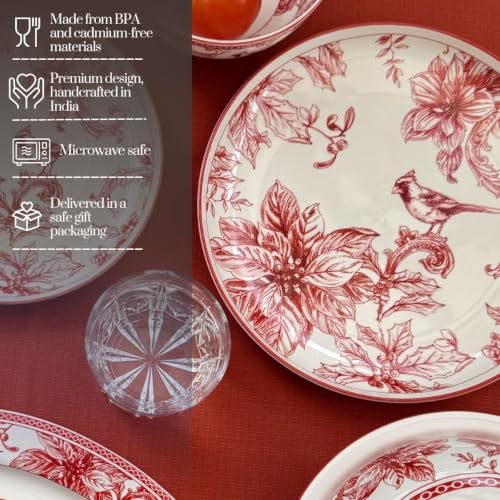 Image of GOLDEN QUEEN'S Handcrafted 12 Pieces Dinner Set | 4 Dinner Plates, 4 Small Bowls & 4 Side Plates | Perfect for Hosting Guests and Daily Meals - Crimson Garden Dinnerware