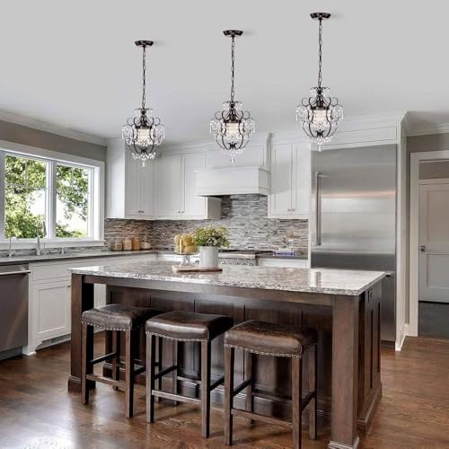 Image of Prop It Up Crystal Chandelier Light Fixture, Intricate Design with Dangling Crystals, Black Finish, Bulb Not Included