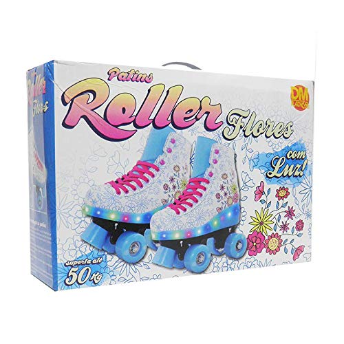 Patins 4 Rodas Flores Botas Abec7 Com Luz Led Crianca Infantil (DMR5454)