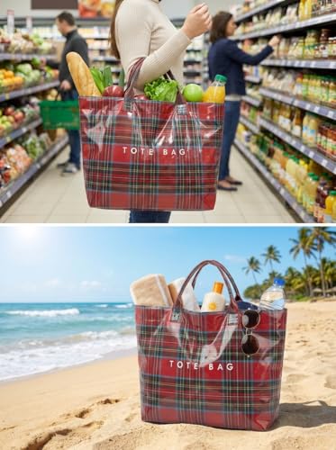 Image of PVC Tote Bag Gifts for Women Large Tote Purse Kraft Paper Letter Print Hobo Handbags for Work Beach Shopping Travel