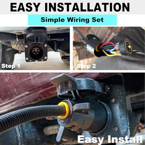 Image of 7 Way Trailer Connector Kit, 7 Pin Plug & Socket with Mounting Bracket | 7 pin Trailer Plug Vehicle-side Socket Replacement for Standard 7-way RV Blade Systems. Designed for Secure Connections.