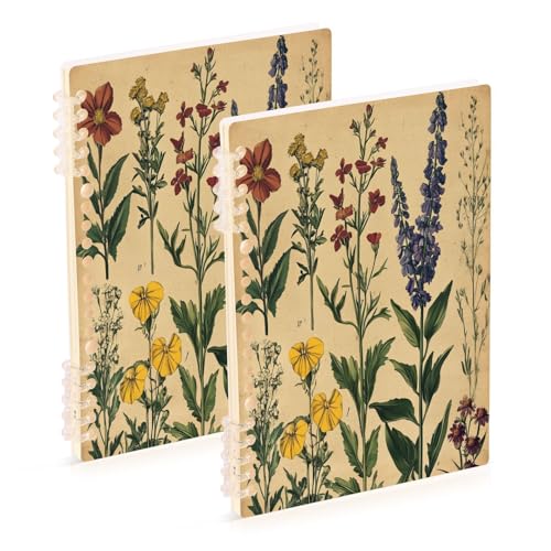 Ewusp Herb Wildflowers Spiral Notebook with Hardcove 2 PCS Waterproof A5 Wirebound Notebook 60 Sheets College Ruled Notepad Lined Journals, 80GSM Paper