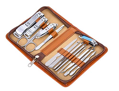 Coupe Ongle Professionnel Deux couleurs sac à fermeture éclair en polyuréthane ensemble de coupe-ongles outils à ongles en acier au carbone 15 pièces/ensemble ensemble de coupe-ongles Kit Manucre(1)
