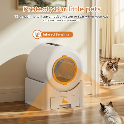 Self Cleaning Litter Box - Large Capacity Automatic Litter Box Smart Robot for Multiple Cats, Auto-Empty with App Control, Auto Sensors for Safety Protection, Enhanced Whisper-Quiet Design, White