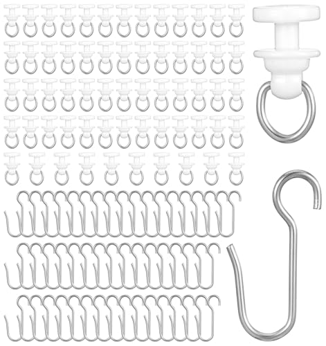 100 Pcs Curtain Track Hooks Curtain Gliders 50 Sliders & 50 Hooks