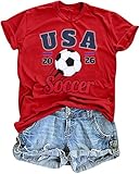 BANGELY Soccer Cup 2026 Shirt Women USA Football Match Season Jersey Game Day T-Shirt Funny Soccer Graphic Short Sleeve Shirt Red