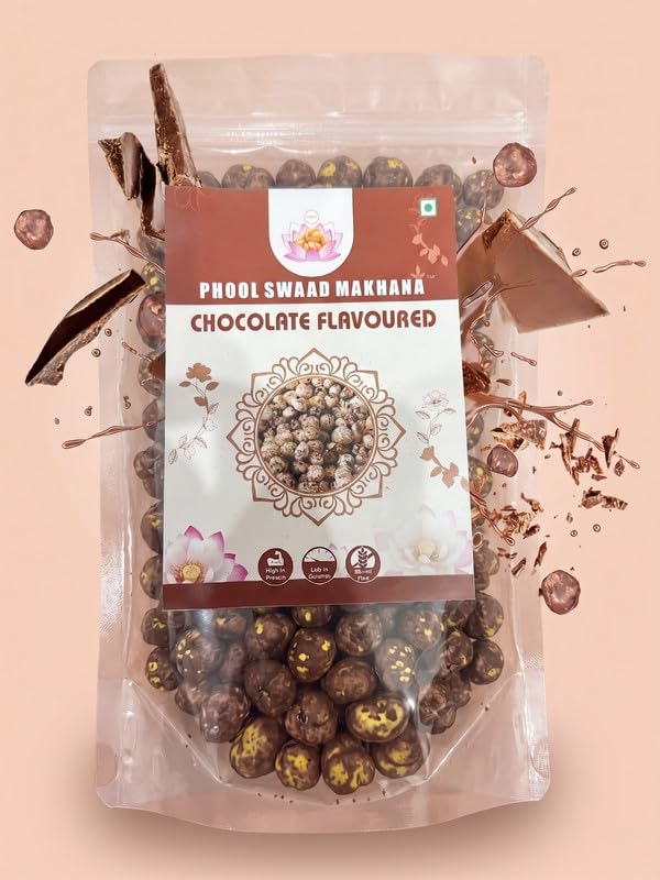 Image of PHOOL SWAAD Chocolate Roasted Makhana (110GM) - Sweet Crispy Fox Nuts | Dark Chocolate Infused Gourmet Lotus Seeds | Healthy Diet Dessert Snack, High Protein, Plant-Based