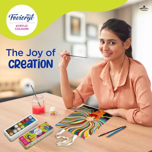 Image of Fevicryl Carnival Kit, 10 ml x 14 Acrylic Colour in Primary, Pastel & Pearl Metallic Shades, Vibrant Paints for Canvas, Fabric, Wood, Glass, Non-Toxic, DIY Art & Craft