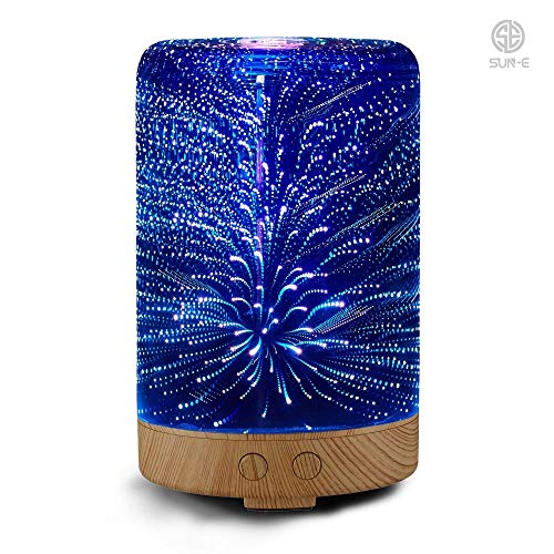 SUN-E Aromatherapy Oil Diffuser,100ML Essential Oil Ultrasonic Cool Mist Humidifier Waterless Auto Shut-Off with 3D 16 Color Changing Starburst LED Lights