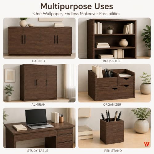 Image of WISDOM Wood Grain Wallpaper Peel and Stick Self-Adhesive Removable Waterproof Textured Thick Vinyl Contact Paper for Cabinet, Wall, Furniture, Countertop 12x78 in, Coffee Wood