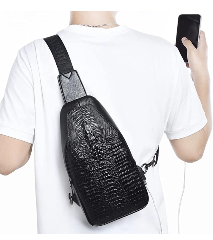 Crocodile Leather Sling Bag Crossbody Backpack for Men Women Unisex4