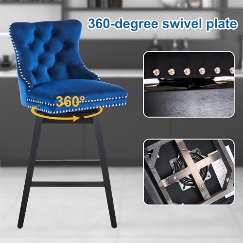 Image of Blue Swivel Bar Stools, Velvet Counter Height Bar Stools Set of 2