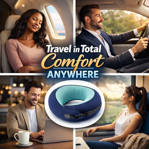 Almohada de viaje de espuma viscoelástica azul miniatura 6