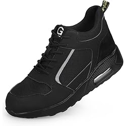 Botas Guyisa Zapatos de seguridad para hombre, puntera de acero, entrenadores, botas ligeras, transpirables, zapatillas de deporte protectoras, Negros., 46 EU