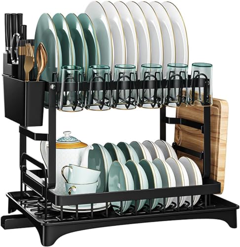 Image of Cloyster Dish Drying Rack with Drainboard, Dish Racks for Kitchen Counter, Dish Drainer Set with Utensils Holder, Large Capacity Dish Strainers Drying Rack (RACK-304)