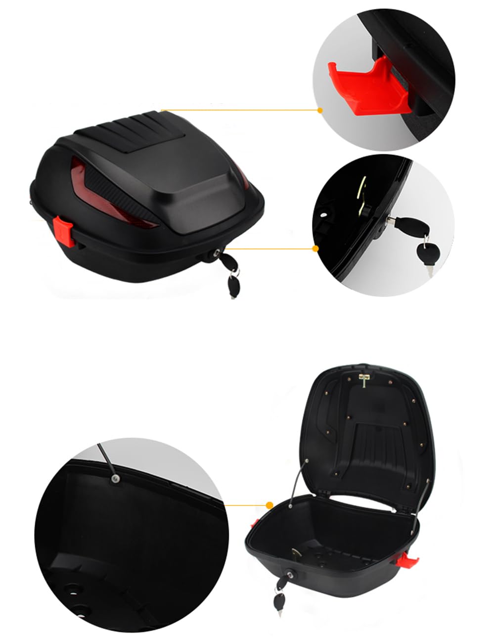 AVIITI Boîte Arrière Moto Durable 35x38x28cm Bleue Avec Éclairage Nuit Et Accessoires Montage