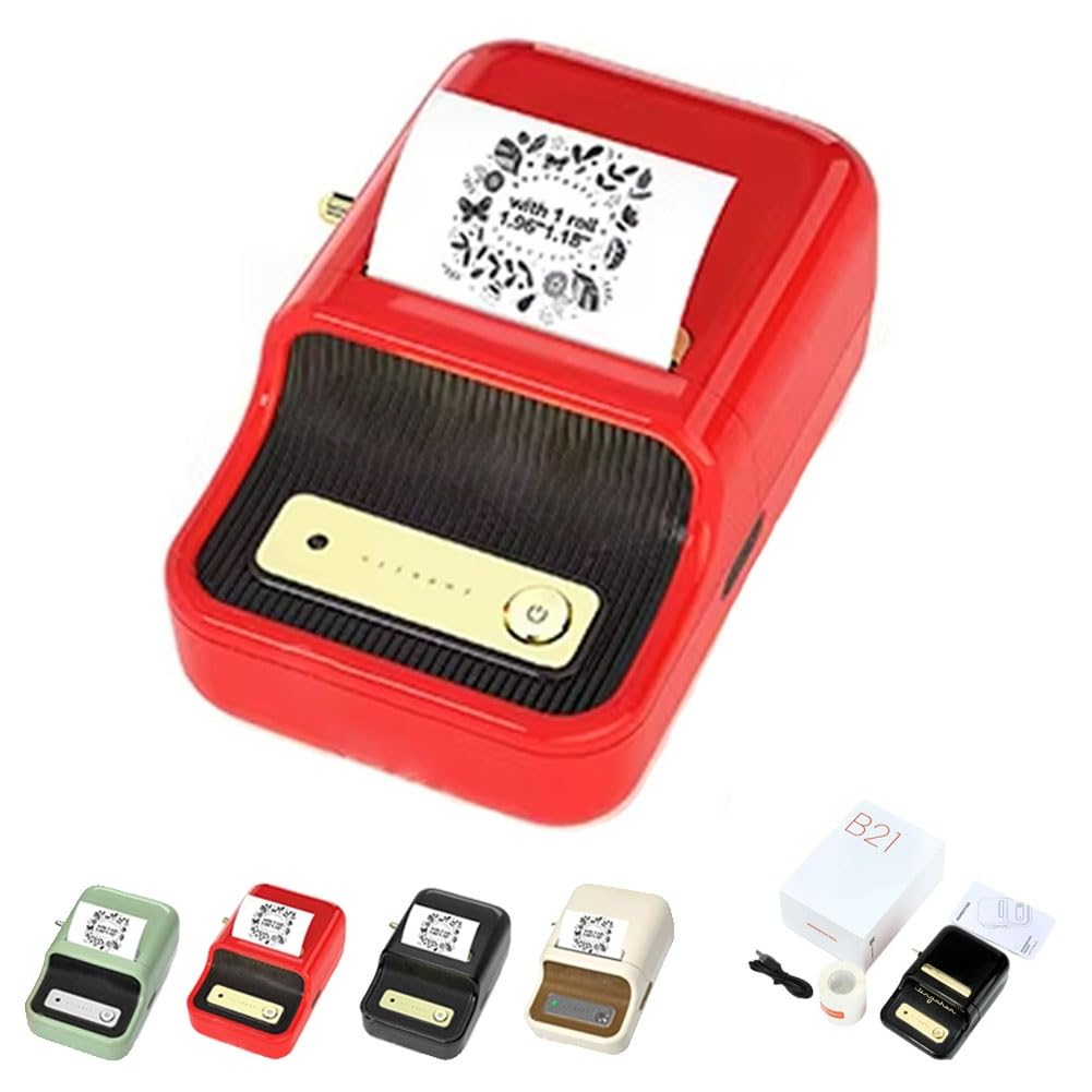 LABNRT Gift Tag Printer, B21 Portable Inkless Bluetooth Christmas Thermal Gift Tag Printer Label Maker Sticker Printer Machine with Tape, Label Printer for Home, Kitchen, School, Small Business(Red)