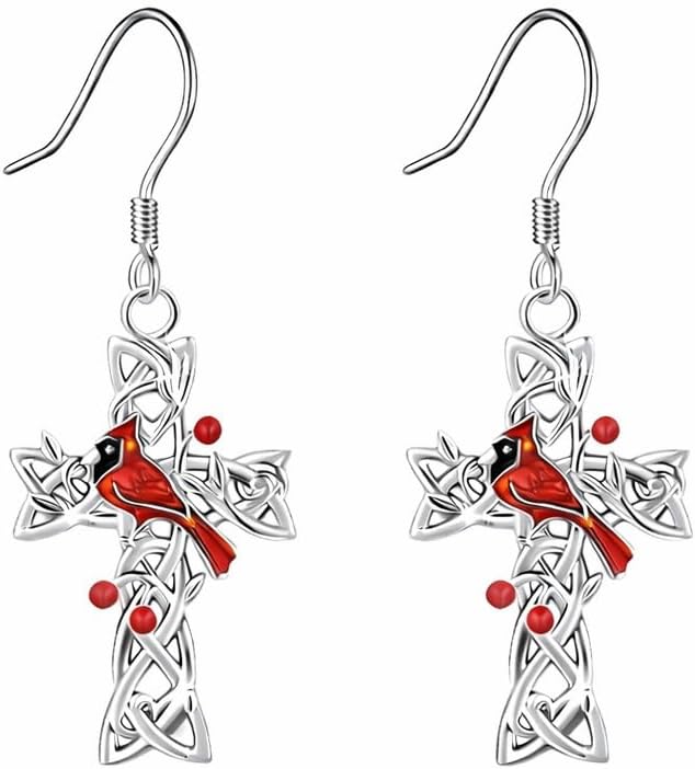 SUPAC Cardinal Infinity and Cross Design Necklace, I Am Always With You, 19.68 inch Chain, Red and Silver