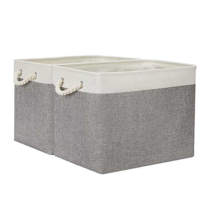 Juflix Large Foldable Storage Bin Storage Basket Organizer Basket Shelf Cube with Sturdy Cotton Carry Handles for Baby Nursery Closet Shelves Organization (2)