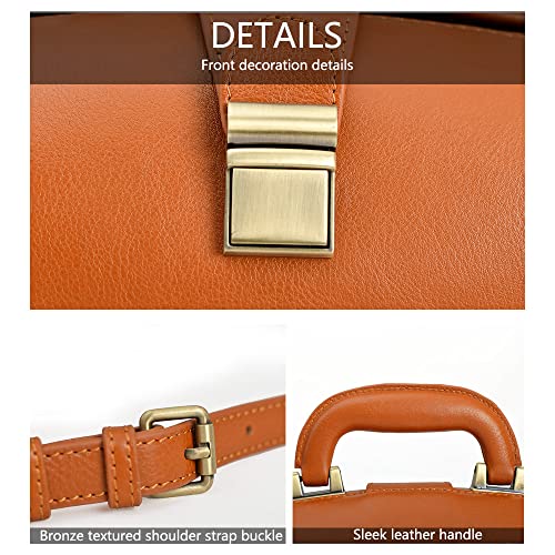 Image of genuine leather handbag cowhide doctor bag brown shoulder bag buckle women's bag