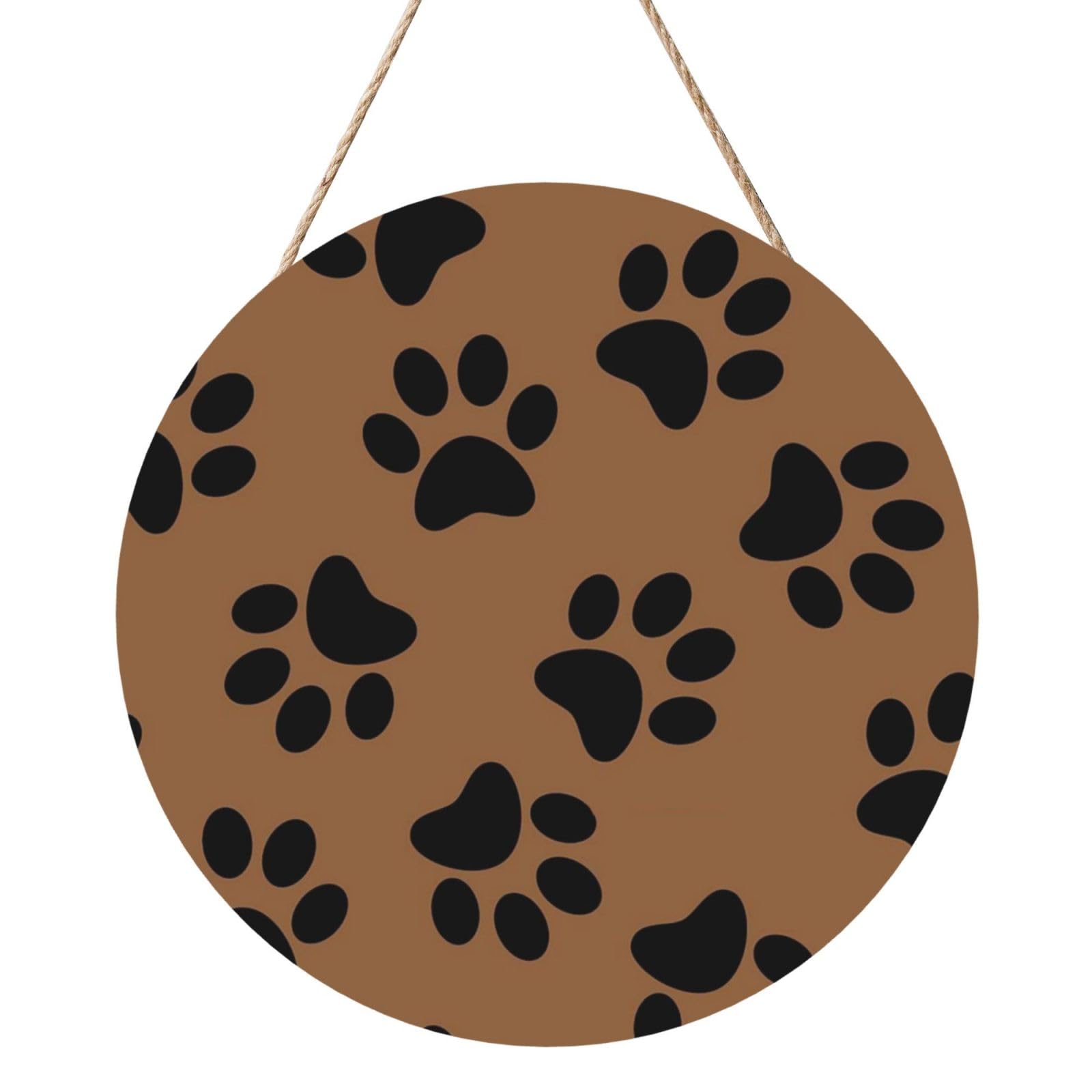 InOmak Dog Paw Pattern, Round Wood Panel Painting 12 in, Wall Hanging Painting For Home