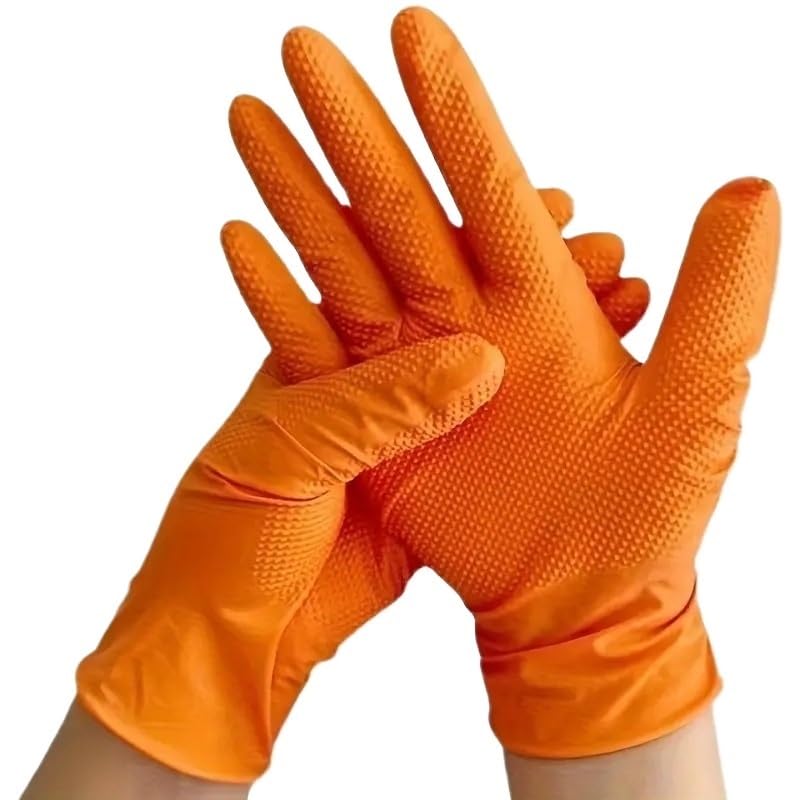Guantes de nitrilo industriales desechables 8 milésimas pulgada grosor con textura diamante y agarre resistente for trabajo seguridad mecánica (10/50 unidades)(Diamond Orange 50PCS,M)