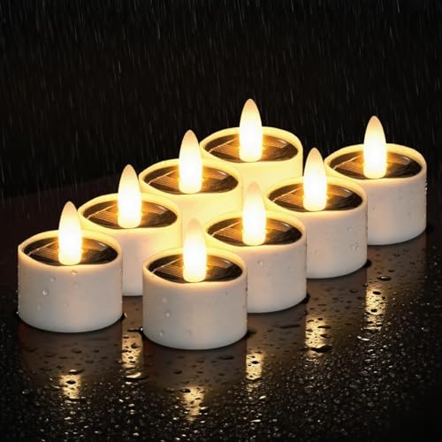 Image of HL Solar Tea Lights, 8PCS Outdoor Waterproof Flameless Candles, Dusk to Dawn Rechargeable Battery LED Tea Lights for Lantern, Garden, Camping, Home Decor (Warm White, 1.5''x1.61'')