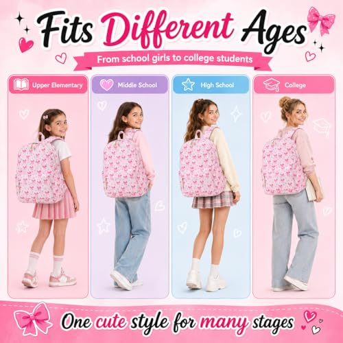 Image of LOIDOU Backpack for Girls School Backpacks Bookbags for Elementary Middle School Women Laptop Backpacks (Bow Tie Pink, L-17)