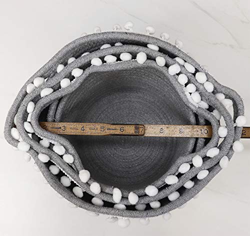 Miniatura 5 de Cesta mediana de 7.9in de diámetro de algodón natural, cesta de almacenamiento de tejido gris y blanco, cubo de juguetes pequeño, cesta de lino,
