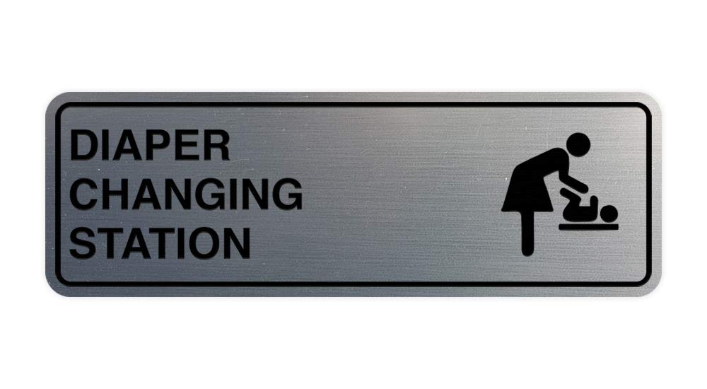 Signs ByLITA Standard Diapers Changing Station Sign (Brushed Silver) - Small