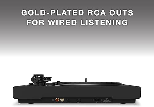 Miniatura 3 de Victrola Reproductor de discos de vinilo negro de alta resolución, cartucho Audio Technica AT-VM95E, conectividad Bluetooth adaptativa aptX, salida