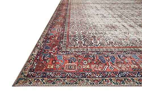 Loloi Layla Collection LAY-12 Ivory/Brick 5'-0" x 7'-6" .13" Thick Area Rug, Soft, Durable, Vintage Inspired, Distressed, Low Pile, Non-Shedding, Easy Clean, Printed, Living Room Rug