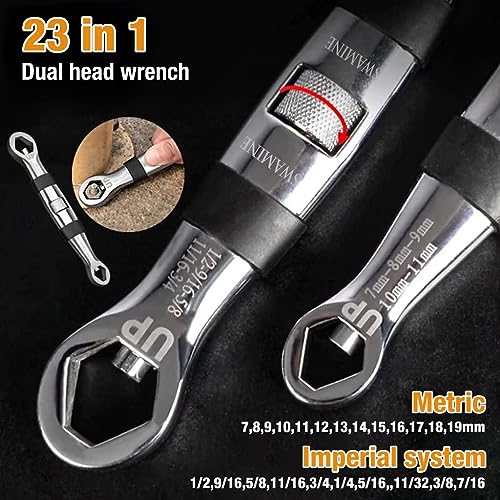 Image of Universal Wrench 23 In 1 Dual Head Metric Imperial Wrench Set Ratchet Adjustable Wrench 7-19 Mm Spanner Flexible Multifunctional Hand Tool for Car Repair