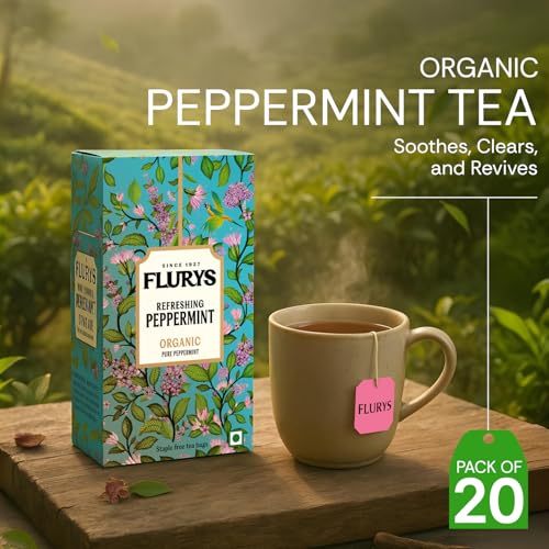 Image of Flurys Organic Peppermint Tea | 100% Pure Herbal Tea | Caffeine-Free Mint Infusion for Digestion & Relaxation | 20 Tea Bags (30g)
