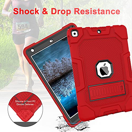 Image of TIMISM iPad 9th /8th /7th Gen 10.2 Inch Case 2021 /2020 /2019, Red+Black | Kickstand, Heavy Duty Shockproof, Hybrid Three Layer Protective Cover
