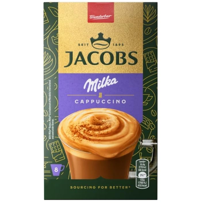 Jacobs Cappuccino, Caffè Solubile al Latte,10 confezioni, 10 x 8 bevande, 80 Sticks di Caffè