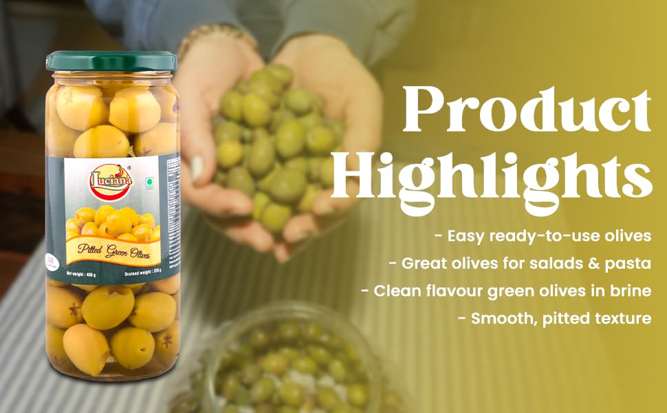 Luciana Pitted Green Olives 450g β Ready-to-Use Seedless Green Olives for Pizza, Pasta, Salads, Sandwiches, Mediterranean Dishes, Appetizers & Snacks | Vegetarian Cooking Essential 4