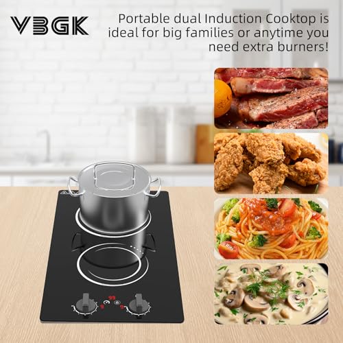 Image of VBGK Double Induction Cooktop,110V 2300w 2 burnerinduction cooktop,2 burner Hot Plate Electric burner withLCD Touch Screen 9 Levels Settings Child Safety Lock &Timer
