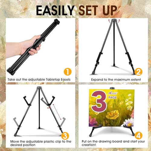 Image of AROIC 24 Pack 14''Tabletop Easels, Black Steel Table Top Easels for Display | Adjustable Portable Table Top Easel for Paintings, Signs, Posters,Frame Pictures(with 24 Bags)