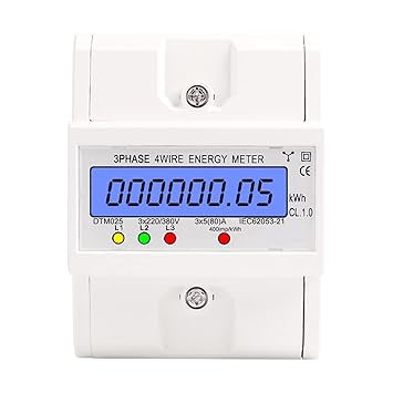 Ketsicart 3 Phase 4 Wire Energy Meter 220/380V 5-80A Energy Consumption kWh Meter DIN Rail Installation Digital Electric Power Meter with LCD Backlight Display